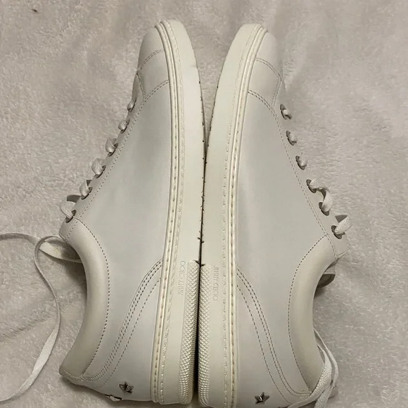 Jimmy Choo Off-White Leather Low-Top Sneakers with Silver Accents - Picture 7 of 11